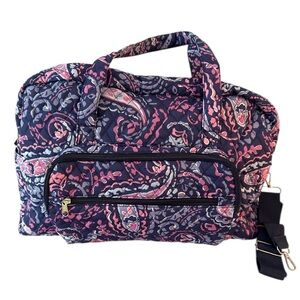 NEW Blue and Pink Quilted Crossbody Weekender Travel Bag with garment bag.